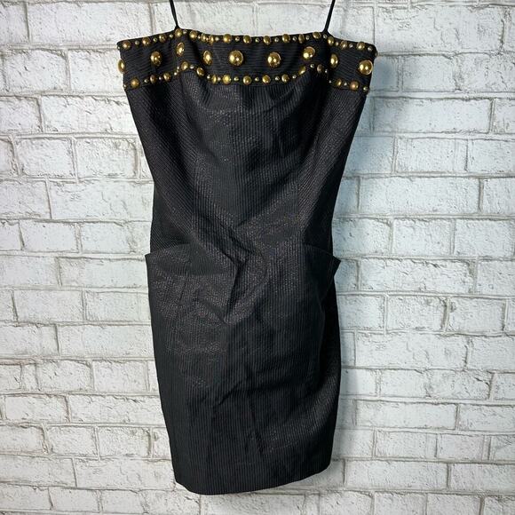 Badgley Mischka Mark & James Dress Strapless Mini Stud Bead Strapless Black Gold - Picture 4 of 13